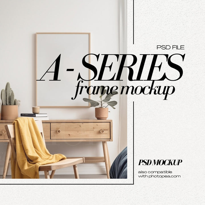 DIN A2 Frame Mockup PSD Vertical Frame in Colorful Bedroom